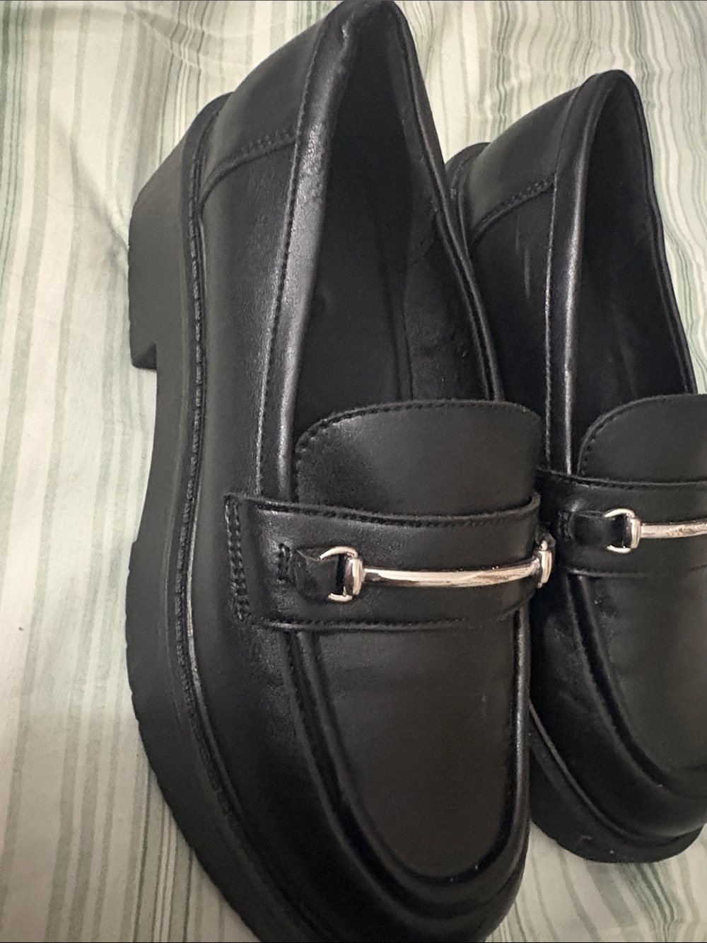 Aldo Black Women's Leather Moccasin Loafers with Silver Bit